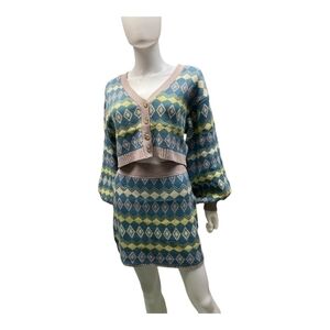HYFVE Women’s 2PC Multi Color Knit Top & Skirt Set.